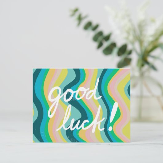 GOOD LUCK kleurrijke kool & vun stripes Briefkaart (Staand voorkant)
