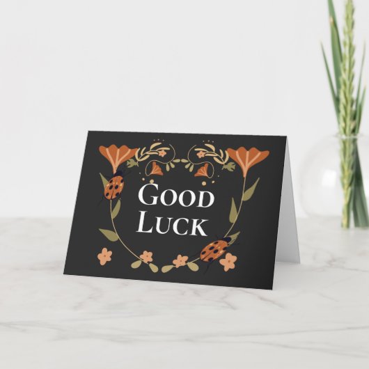 Good Luck Ladybug Floral Kaart (Voorkant)