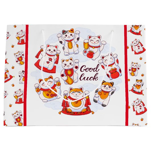 Good Luck Maneki Neko Cat Gift Bag Groot Cadeauzakje (Voorkant)