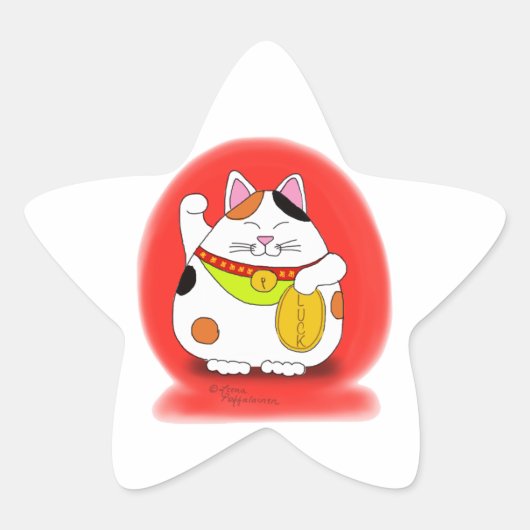 Good Luck Maneki Neko Ster Sticker (Voorkant)