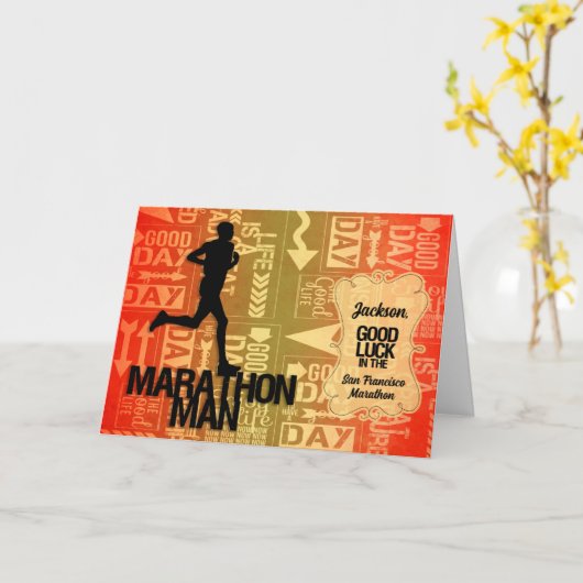 Good Luck Marathon Man Oranje en Geel Kaart (Gele Bloem)