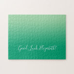 Good Luck Name Script op Green Gradient Funny Legpuzzel<br><div class="desc">De licht tot donkergroene gradiënt jigzaapuzzle eigenschappen "Goed Luck,  [NAAM]"in een witte manuscriptdoopvont dichtbij de bodem. Pas de grappige tekst aan in de zijbalk. Maakt een groot aangepast cadeau voor iemand die van een uitdaging houdt. Copyright ©Claire E. Skinner. Alle rechten voorbehouden.</div>