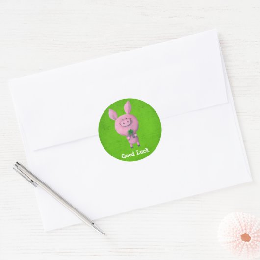 Good Luck Pig Ronde Sticker (Envelop)