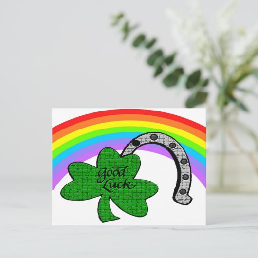 Good Luck Shamrock, Rainbow en Hoefijzer Briefkaart (Staand voorkant)