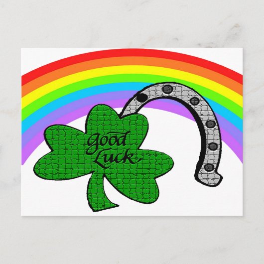 Good Luck Shamrock, Rainbow en Hoefijzer Briefkaart (Voorkant)