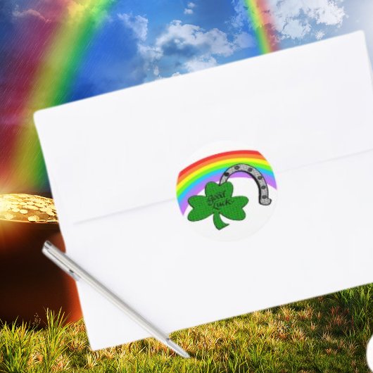 Good Luck Shamrock, Rainbow en Hoefijzer Ronde Sticker