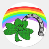 Good Luck Shamrock, Rainbow en Hoefijzer Ronde Sticker (Voorkant)