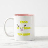 Good "Mooning" Sunshine Cow logo Tweekleurige Koffiemok (Links)