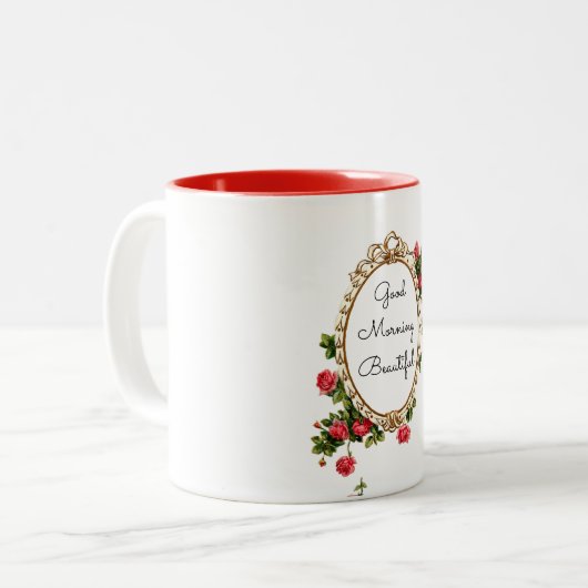 Good morning beautiful tweekleurige koffiemok (Voorkant links)