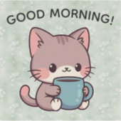 Good Morning Cat Sticker – Cute Coffee Kitty (Voorkant)