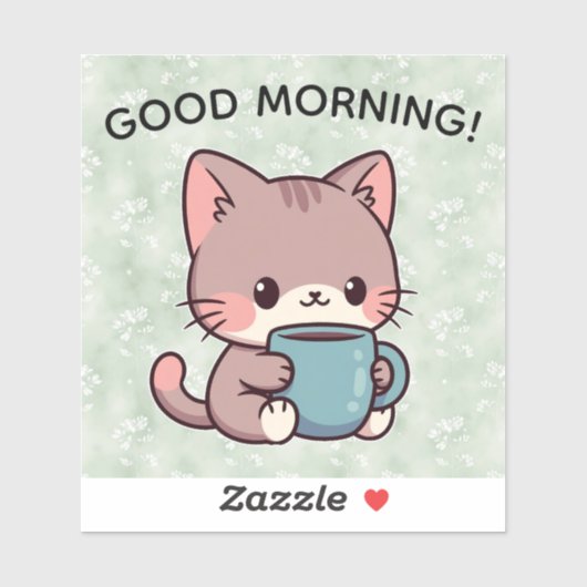 Good Morning Cat Sticker – Cute Coffee Kitty (Vel)