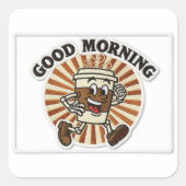 "Good Morning" Coffee Cup Mascot Embroidered Patch Vierkante Sticker (Voorkant)