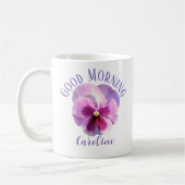 Good Morning Custom Name Pansy Koffiemok (Links)
