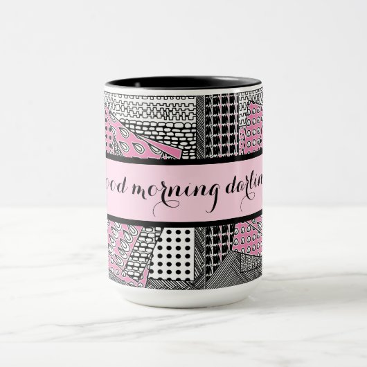 Good Morning Darling Pink Black Grey Ringer 15 oz Mok (Midden)