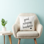Good Morning Handsome Heart Kussen<br><div class="desc">Goedemorgen knap worp kussen is een trendy aanvulling op uw huis decor. Aan de andere kant is elektrisch massief blauw met een zwart hart in het midden van het kussen.</div>
