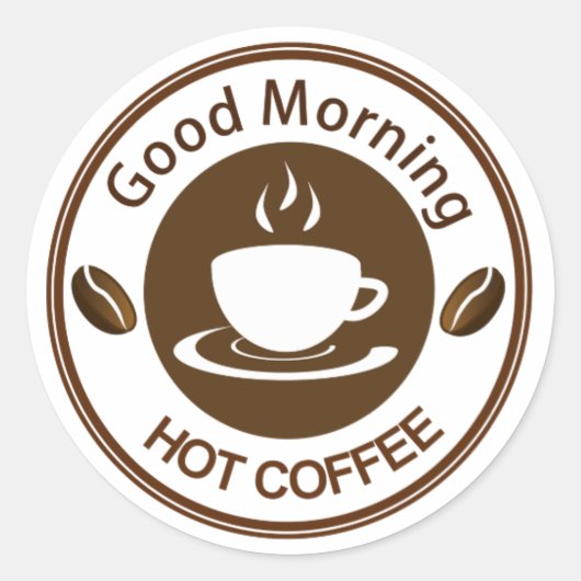 Good Morning Hot Coffee Ronde Sticker (Voorkant)