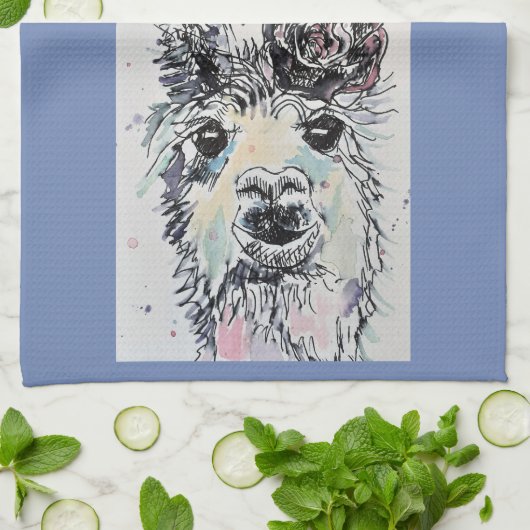 Good Morning Llama Alpaca art Photo Kitchen Towel Theedoek (Gevouwen)