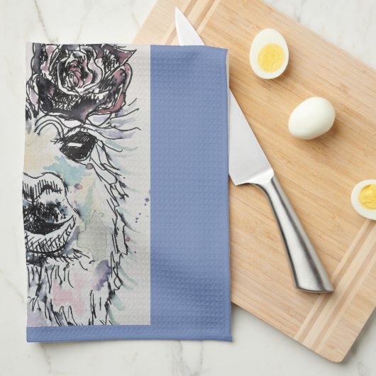 Good Morning Llama Alpaca art Photo Kitchen Towel Theedoek (Quarter Fold)