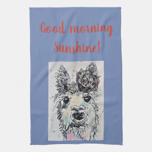 Good Morning Llama Alpaca art Photo Kitchen Towel Theedoek (Verticaal)