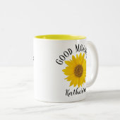 Good Morning Sunflower - Aangepaste naam Tweekleurige Koffiemok (Voorkant rechts)