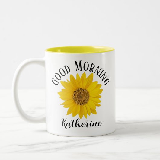 Good Morning Sunflower - Aangepaste naam Tweekleurige Koffiemok (Links)