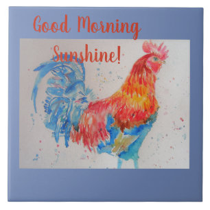 Good Morning Sunshine Blue Rooster Tile Tegeltje