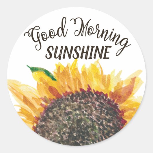 Good Morning Sunshine Yellow Brown Sunflower White Ronde Sticker (Voorkant)