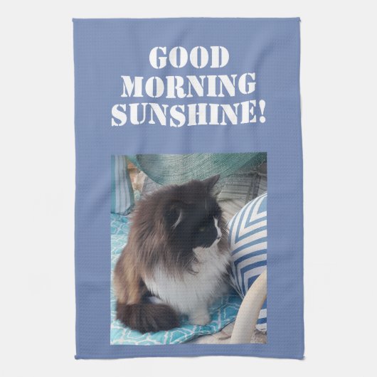 Good Morning Tuxedo Cat cats Foto Kitchen Towel Theedoek (Verticaal)