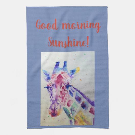Good Morning Waterverf Giraffe zoo Kitchen Towel Theedoek (Verticaal)