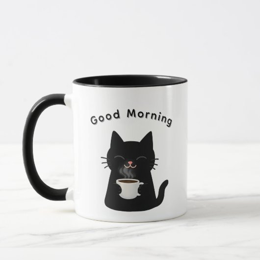Good Morning with Cute Black Cat Coffee Mok (Links)
