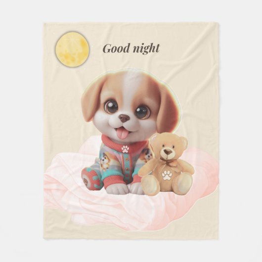 Good Night Cozy Puppy Blanket Fleece Deken (Voorkant)