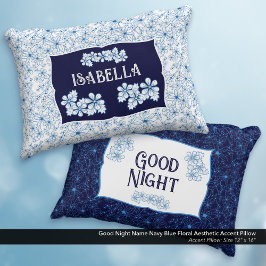 Good Night Name Navy Blue Floral Aesthetic Accent Kussen