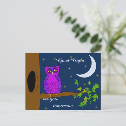 Good Night Owl Message Briefkaart (Staand voorkant)
