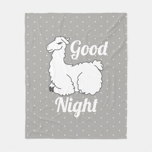 Good Night Sleepy Llama & Polka Dots Fleece Deken (Voorkant)