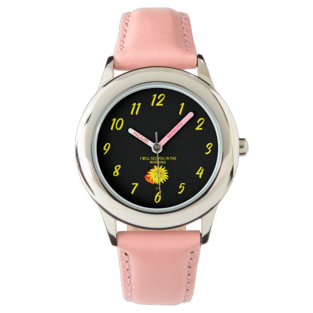 Good Night Sun Kinder Pink Leather Watch Horloge (Voorkant)