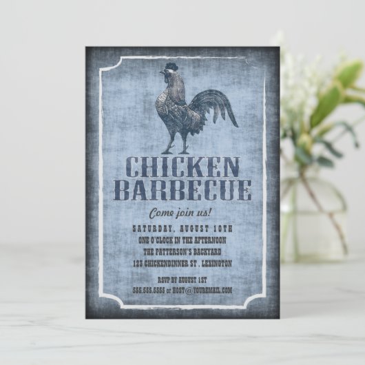 Good Old Fashion Chicken Barbecue Aged Invitation Kaart (Staand voorkant)