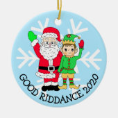 Good Riddans 2020 Santa en Elf in Facemask Keramisch Ornament (Voorkant)