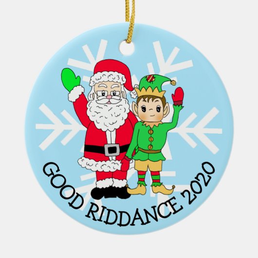 Good Riddans 2020 Santa en Elf in Facemask Keramisch Ornament (Voorkant)