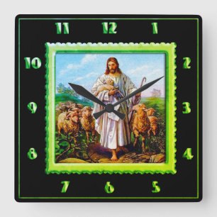 Good Shepherd Green Square Clock Vierkante Klok