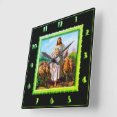 Good Shepherd Green Square Clock Vierkante Klok (Hoek)