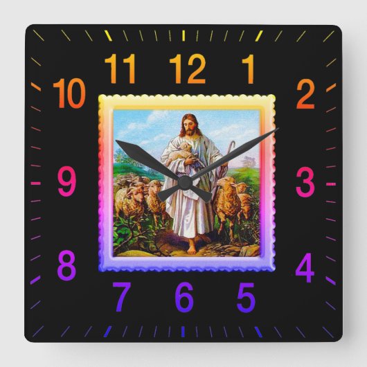 Good Shepherd Square Clock Vierkante Klok (Voorkant)