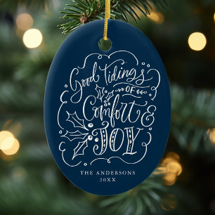 Good Tidings of Comfort & Joy Navy Foto Keramisch Ornament