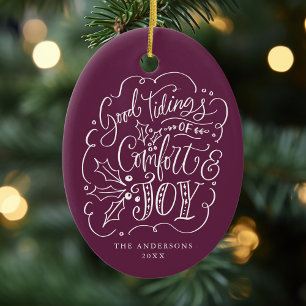 Good Tidings of Comfort & Joy Paars Photo Keramisch Ornament