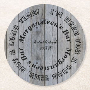 Good Time Wood Kijk Bar of Man Cave Name Ronde Kartonnen Onderzetter