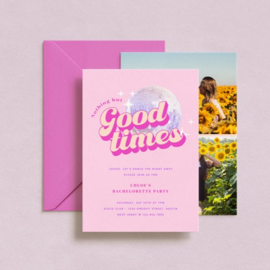 Good Times Groovy Pink Bachelorette Party Kaart