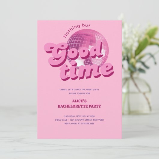 Good Times Groovy Pink Bachelorette Party Kaart (Staand voorkant)