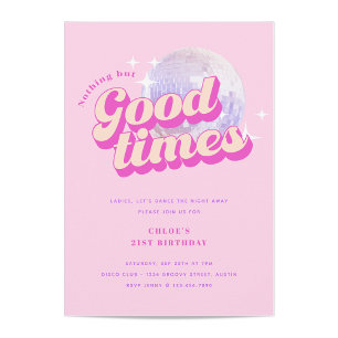 Good Times Groovy Pink Birthday Party Invitation Kaart
