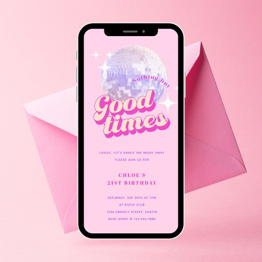 Good Times Groovy Pink Birthday Party Invitation Kaart