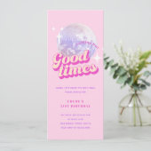 Good Times Groovy Pink Birthday Party Invitation Kaart (Staand voorkant)