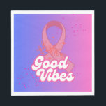 Good Vibes Breast Cancer  Servet<br><div class="desc">This vibrant breast cancer awareness napkin design features a pink ribbon adorned with delicate leaves and surrounded by sparkles,  symbolizing hope and positivity. The bold,  white "Good Vibes" text adds an uplifting message. The background fades from blue to pink,  creating an eye-catching,  cheerful look.</div>